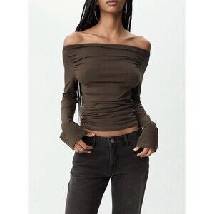 Marcella Women’s Top Blouse 3XL Long Sleeve Boat Neck Gathered on the sides